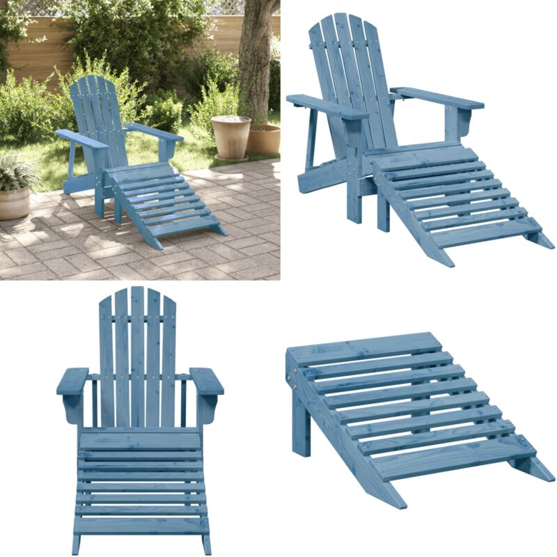 Chaise Adirondack avec pouf bleu bois massif de sapin - Chaise Adirondack - Chaise De Jardin - Mobilier De Jardin - Fauteuil De Jardin - Fauteuil