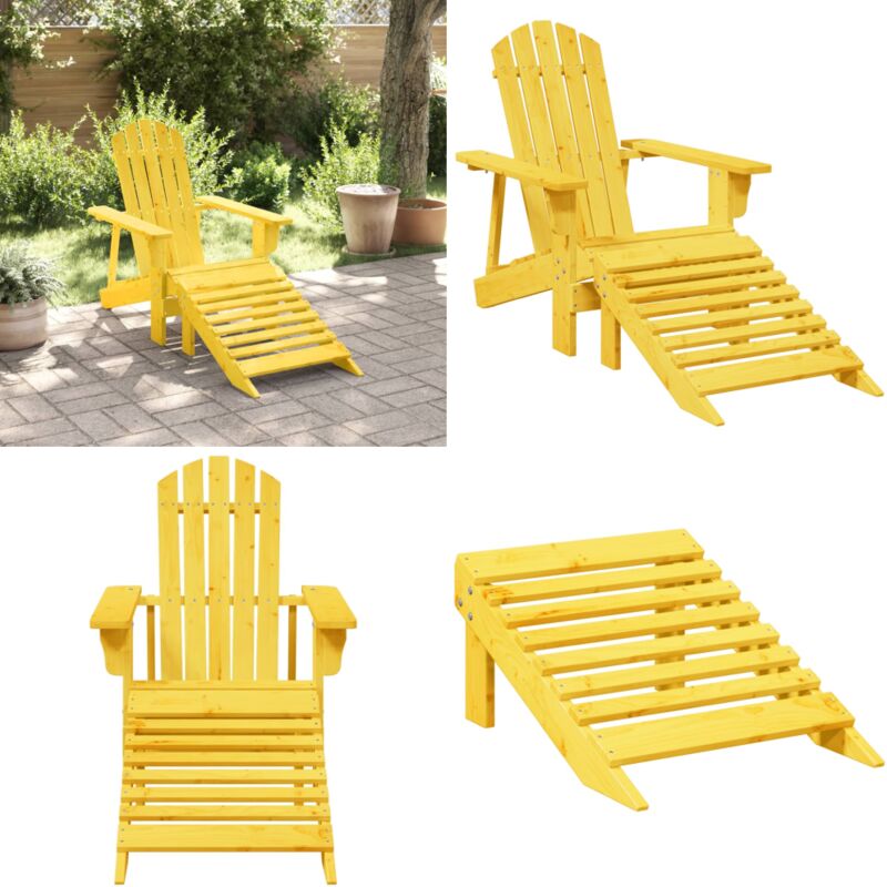 Chaise Adirondack avec pouf jaune bois massif de sapin - Chaise Adirondack - Fauteuil De Jardin - Mobilier De Jardin - Chaise Extérieure - Chaise