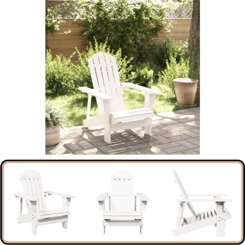 Chaise Adirondack blanc 69x85x90,5 cm bois massif de sapin - Chaise Adirondack - Chaise De Jardin - Mobilier De Jardin - Chaise Extérieure - Fauteuil