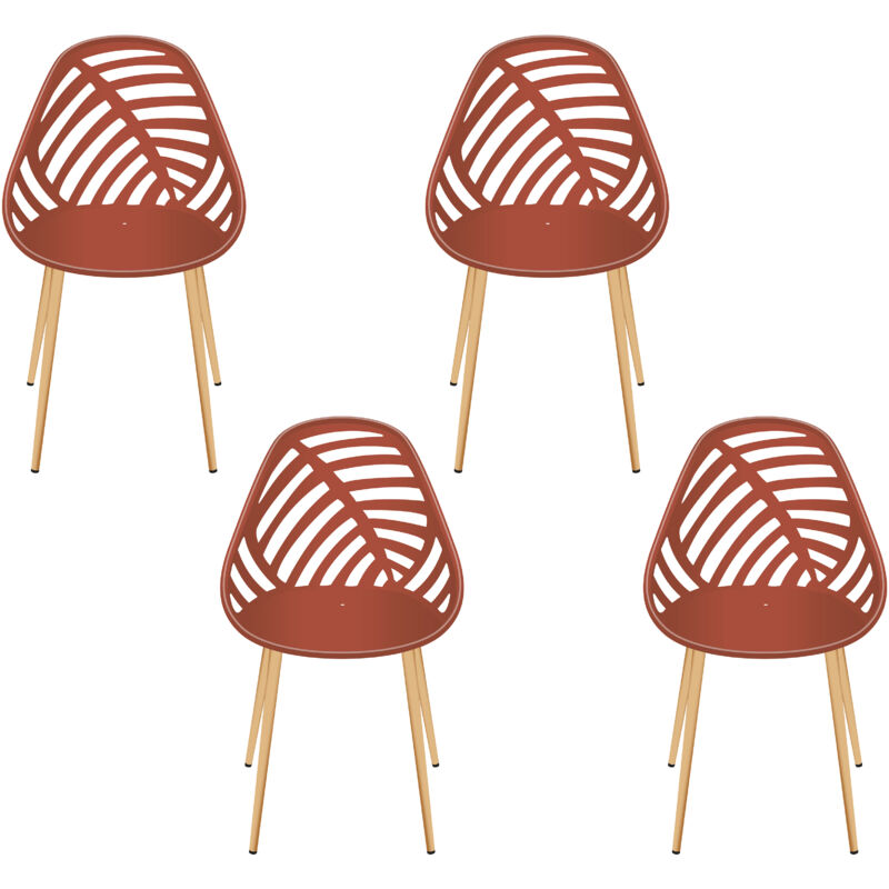 The Home Deco Factory – Lot de 4 chaises terracotta Alameda – Coque ajourée et pieds effet bois – Assise en plastique confortable – Pour intérieur et