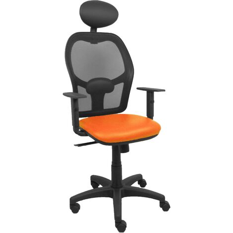 Chaise Alocén maille noire orange siège en faux cuir orange bras réglables appui-tête fixe