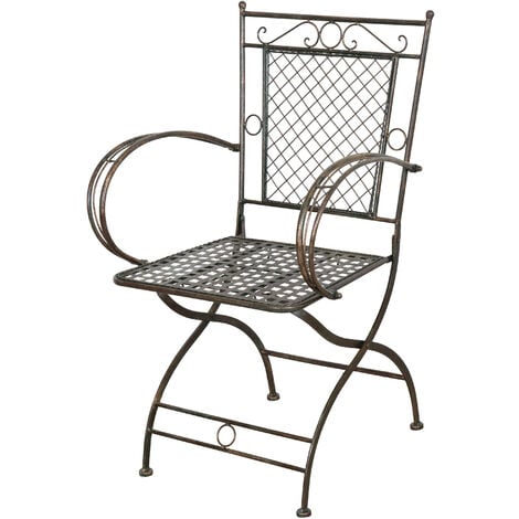 Chaise ancienne en fer forgé finition rouille patinée avec accoudoirs L60xPR51xH96 cm
