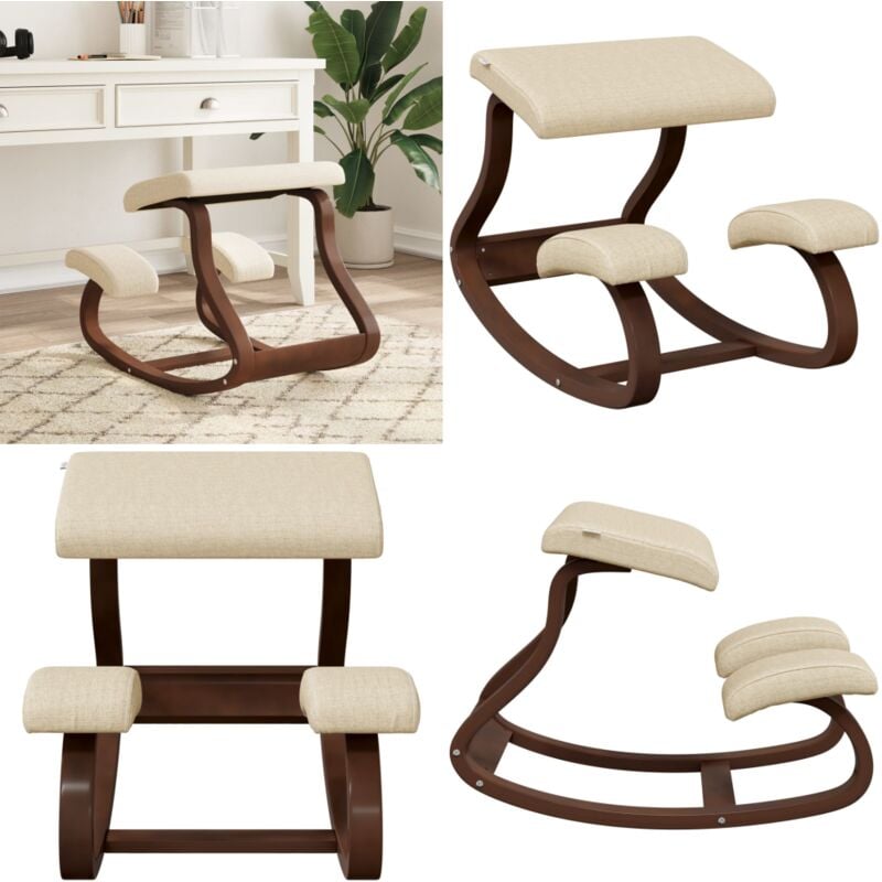 Chaise assis-genoux crème 48x71x51 cm contreplaqué de bouleau - Chaise Assis Genou - Chaise Ergonomique - Chaise De Posture - Tabouret Assis Genou