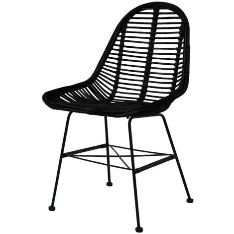 Chaise assise rotin noir et métal noir Noven - Lot de 6