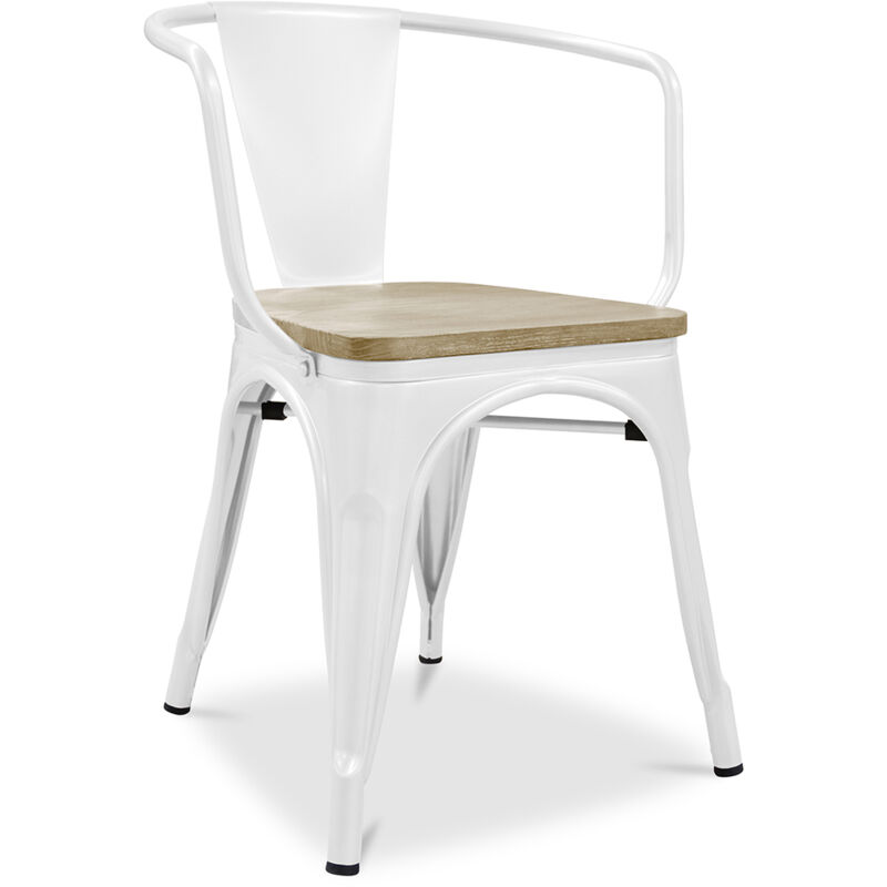 Privatefloor - Chaise de salle à manger avec accoudoirs - Bois et acier - Stylix Blanc