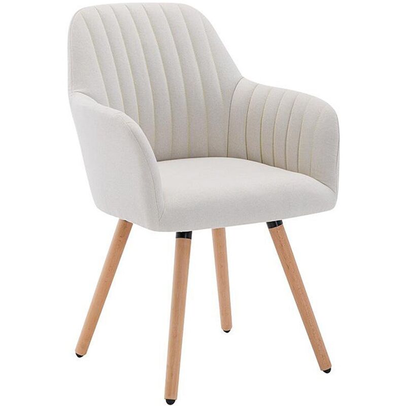Vente-unique - Chaise avec accoudoirs - Tissu et pieds bois de hêtre - Crème - eleana