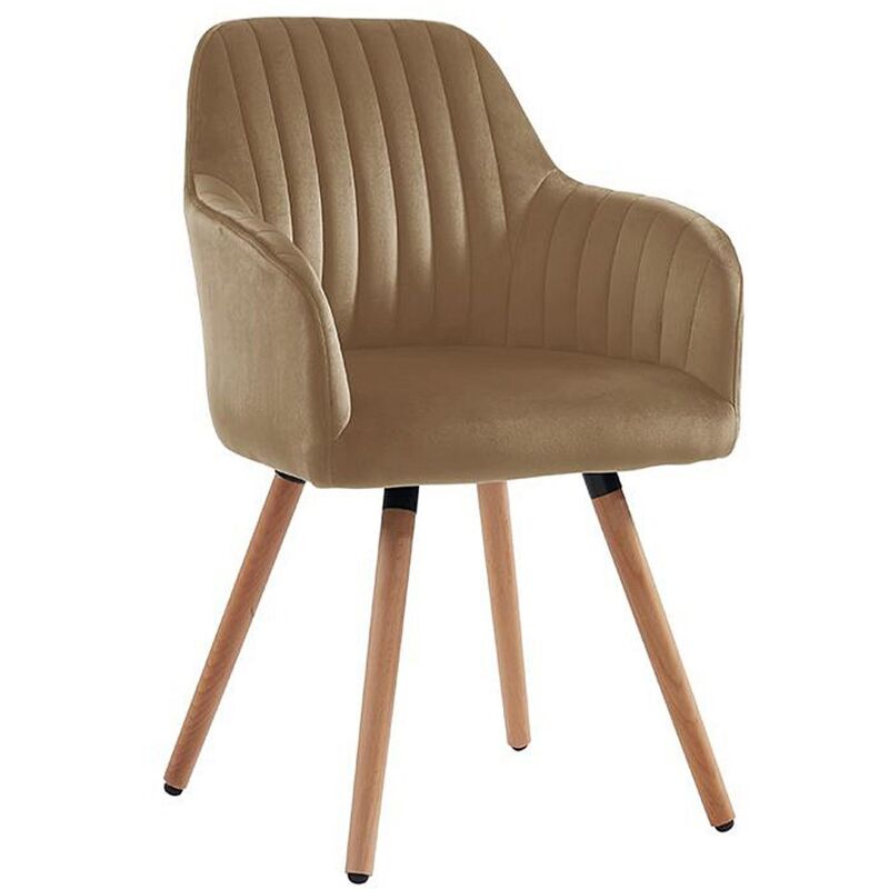 Vente-unique - Chaise avec accoudoirs en velours et pieds bois de hêtre - Beige - eleana