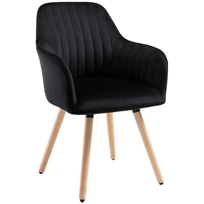 Vente-unique - Chaise avec accoudoirs en velours et pieds bois de hêtre - Noir - eleana