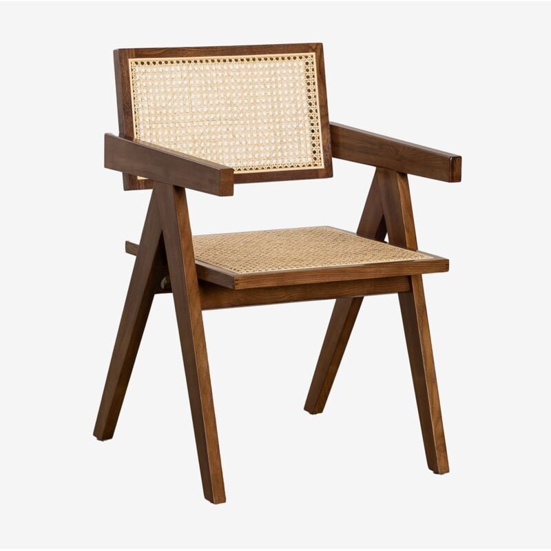 Sklum - Chaise de salle à manger avec accoudoirs en bois de frêne et rotin Lali