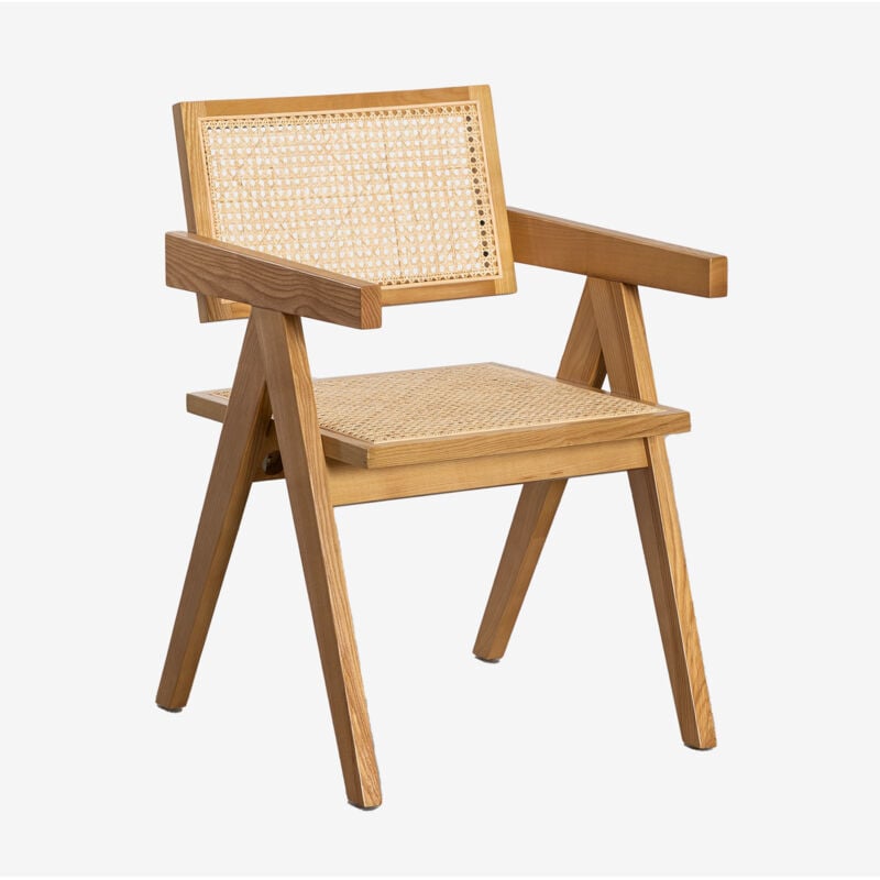 Sklum - Chaise de salle à manger avec accoudoirs en bois de frêne et rotin Lali