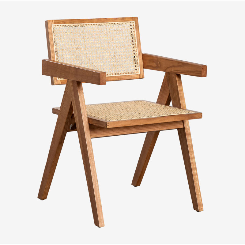 Sklum - Chaise de salle à manger avec accoudoirs en bois de frêne et rotin Lali