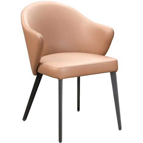 Chaise avec accoudoirs en cuir et acier noir - Camel - MIBELLY de Maison Céphy