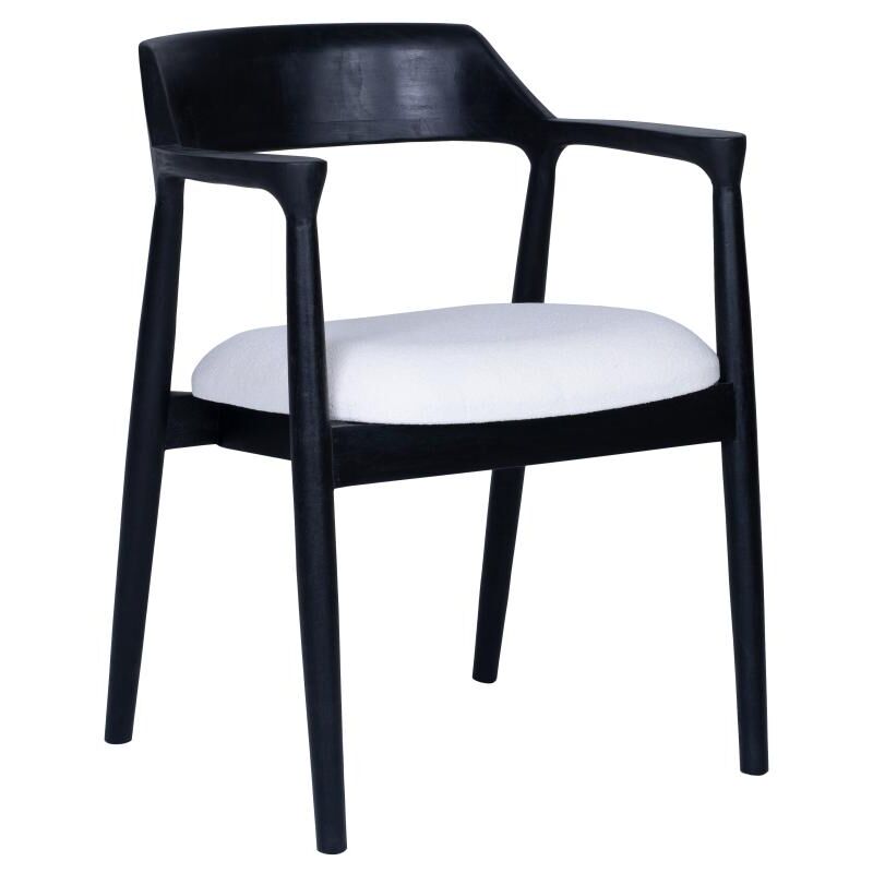 Vente-unique - Chaise avec accoudoirs en teck et tissu bouclette - Noir et Blanc - souady