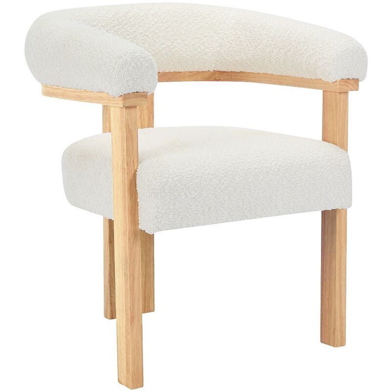Pascal Morabito - Chaise avec accoudoirs en tissu bouclette et bois d'hévéa naturel - Blanc - livelia de