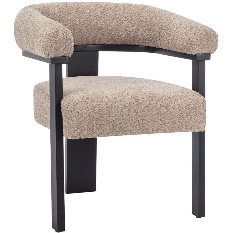 Chaise avec accoudoirs en tissu bouclette et bois d'hévéa noir - Taupe - LIVELIA de Pascal MORABITO