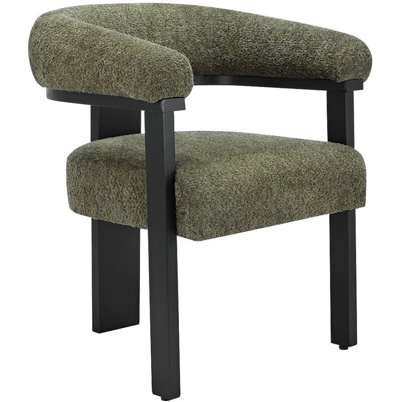 Chaise avec accoudoirs en tissu bouclette et bois d'hévéa noir - Kaki - LIVELIA de Pascal MORABITO