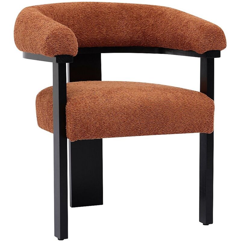 Chaise avec accoudoirs en tissu bouclette et bois d'hévéa noir - Terracotta - LIVELIA de Pascal MORABITO