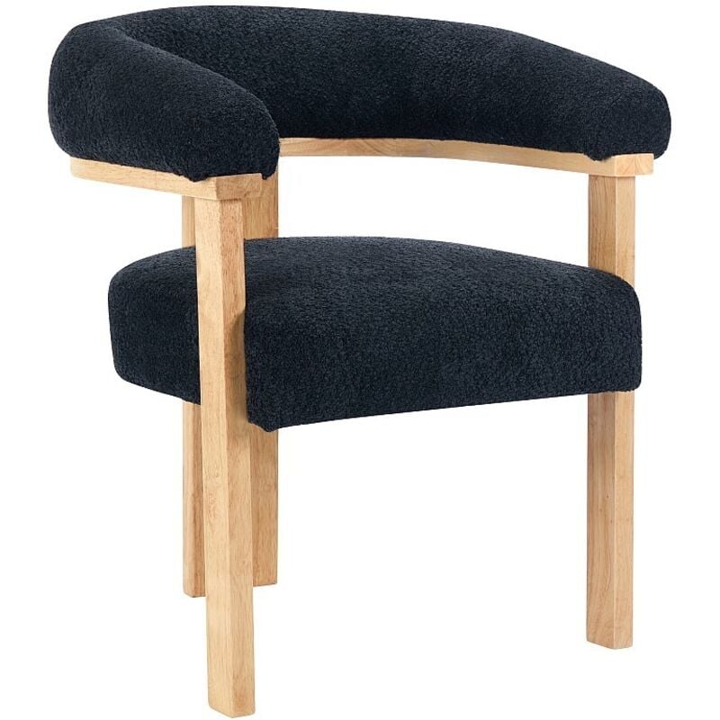 Chaise avec accoudoirs en tissu bouclette et bois d'hévéa naturel - Noir - livelia de Pascal Morabito