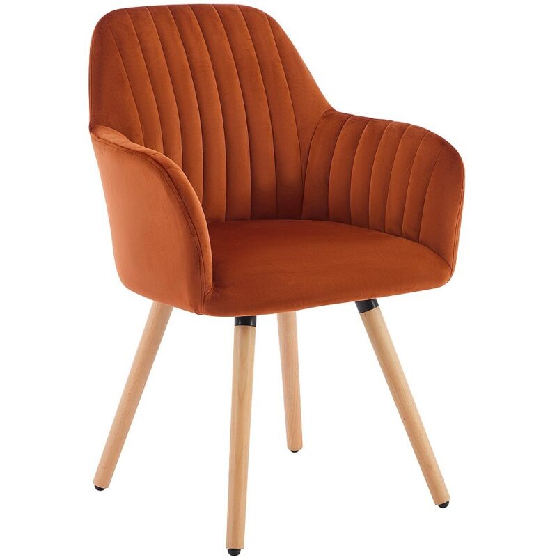 Vente-unique - Chaise avec accoudoirs en velours et pieds bois de hêtre - Terracotta - eleana
