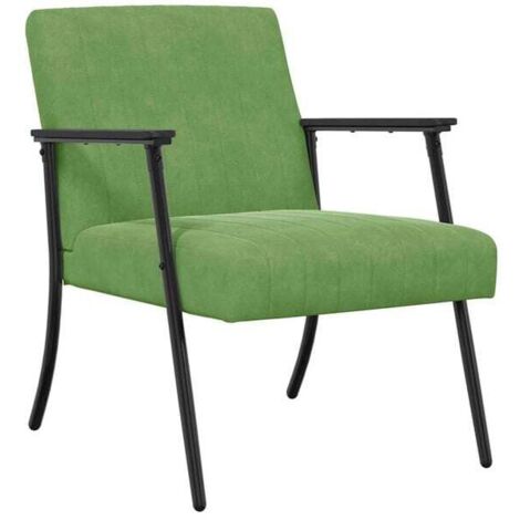 Chaise avec accoudoirs en velours vert clair – Siège ergonomique 59 x 75 x 78 cm pour salon, bureau ou chambre – Assise rembourrée, dossier incliné, pieds en bois massif
