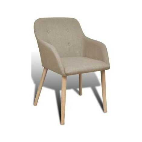 Chaise avec accoudoirs tissu beige et pieds chêne massif clair Kériam - Lot de 2