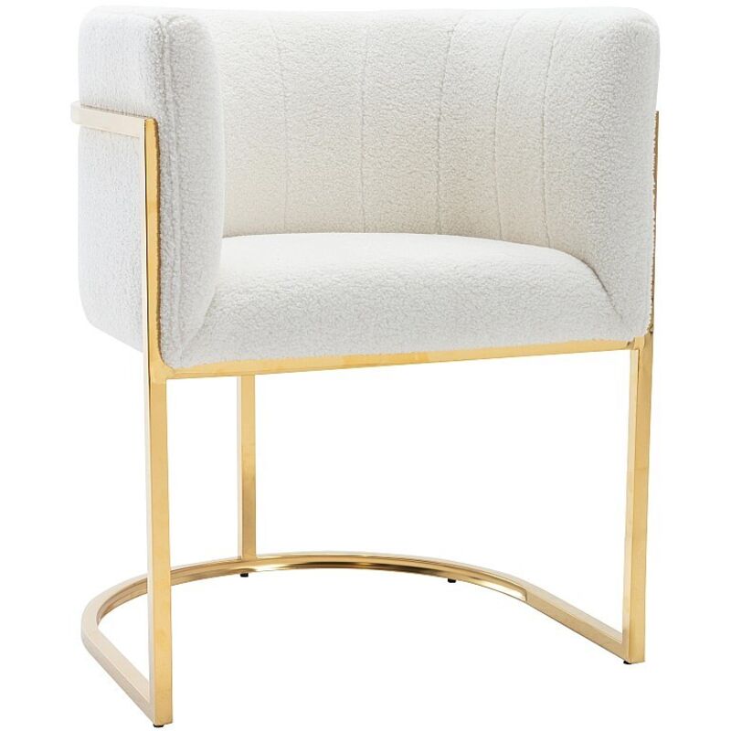 Chaise avec accoudoirs - Tissu bouclette et acier inoxydable - Blanc et doré - peria de Pascal Morabito