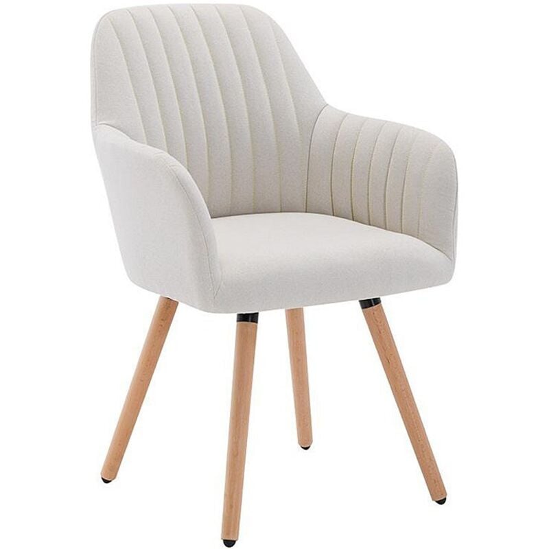 Vente-unique - Chaise avec accoudoirs - Tissu et pieds bois de hêtre - Crème - eleana
