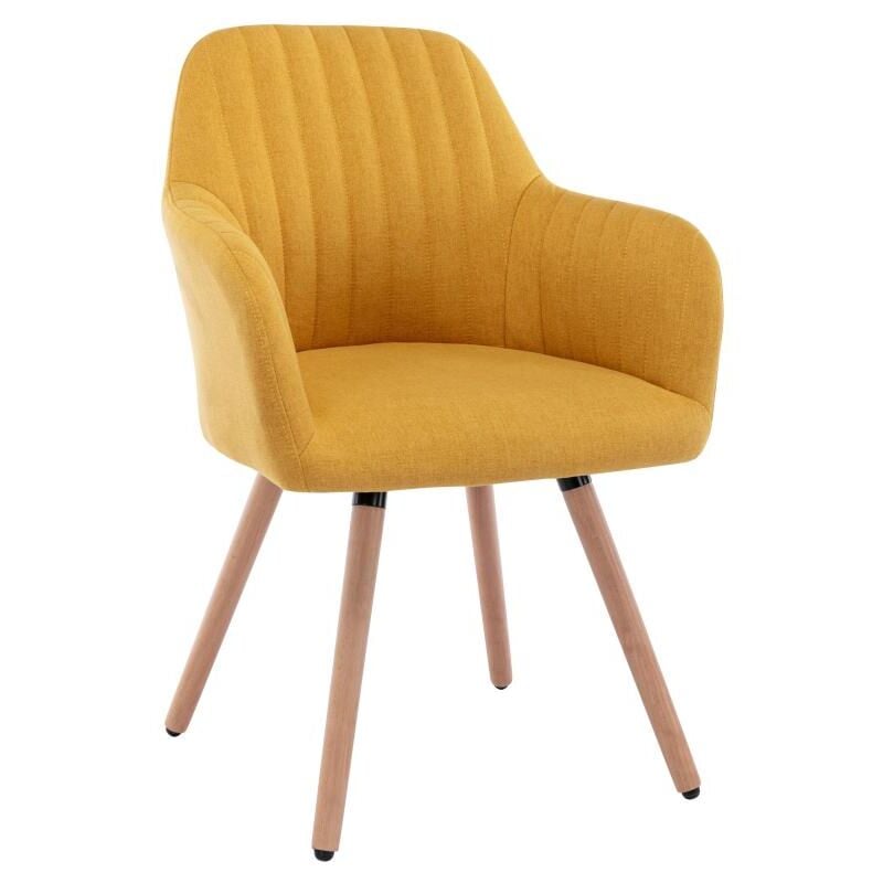 Vente-unique - Chaise avec accoudoirs - Tissu et pieds bois de hêtre - Jaune - eleana