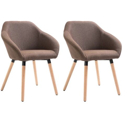 Chaise avec accoudoirs tissu marron et pieds bois clair Packie - Lot de 2