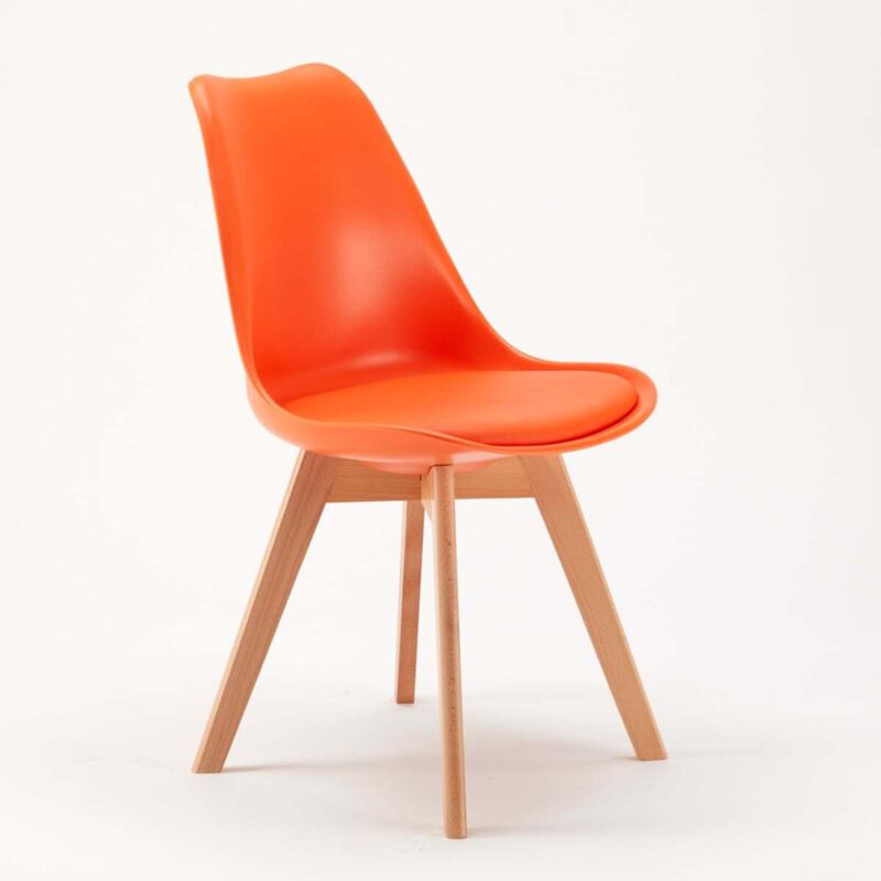 Ahd Amazing Home Design – Chaise scandinave avec coussin en simili cuir – Coque polypropylène et base en bois de hêtre – Hauteur d'assise 48 cm –