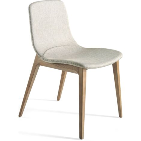 Chaise avec pieds bois massif de frêne tapissé - Gris, noyer