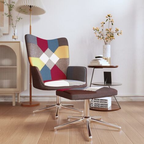 Chaise avec repose-pied  Chaise de relaxation Patchwork Tissu  Chaise de salon 65634