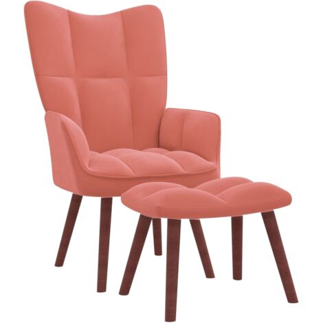 Chaise avec repose-pied  Chaise de relaxation Rose Velours  Chaise de salon 84958