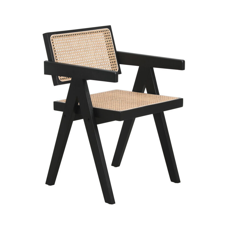 Kosmi - Chaise avec structure noire en bois, Assise et dossier en Cannage Naturel