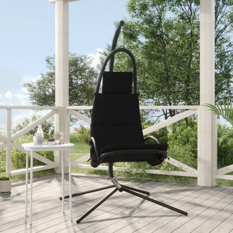 Chaise balançoire de jardin,Siège de Terrasse Chaise d'extérieur et coussin noir tissu Oxford/acier CFW450325