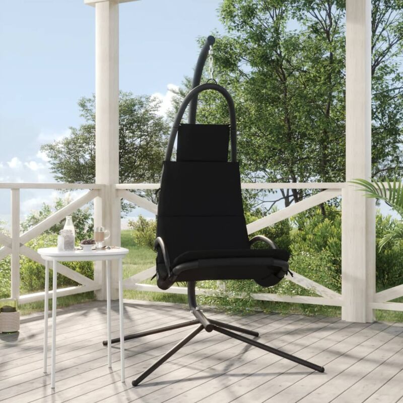 Chaise balançoire de jardin et coussin noir tissu Oxford/acier