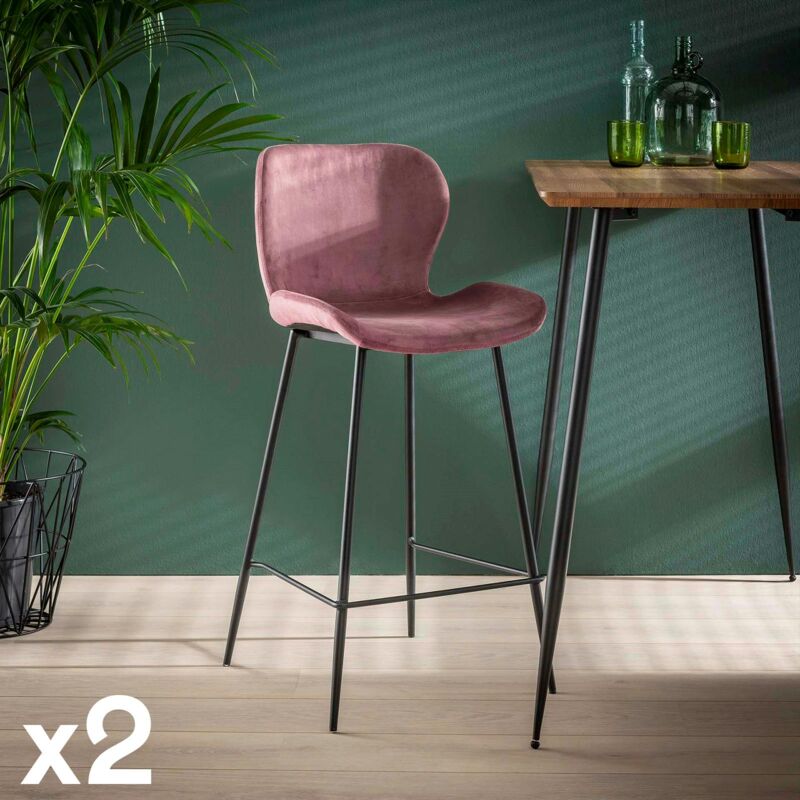 Pier Import - Chaise bar en velours rose velvet melbourne (lot de 2)