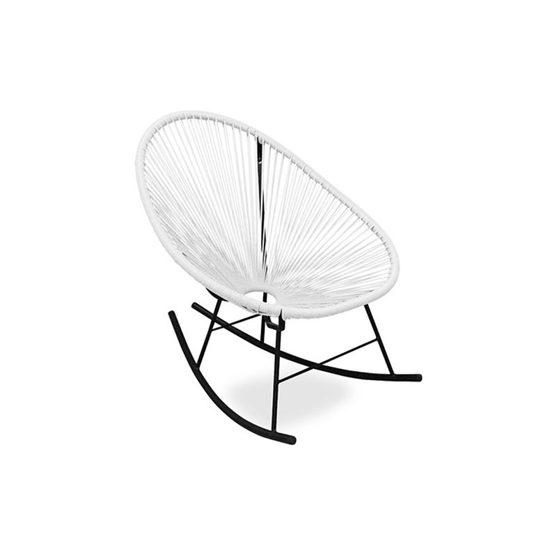 Chaise d'extérieur - Chaise à bascule de jardin - Acapulco Blanc - Acier, Rotin synthétique - Blanc