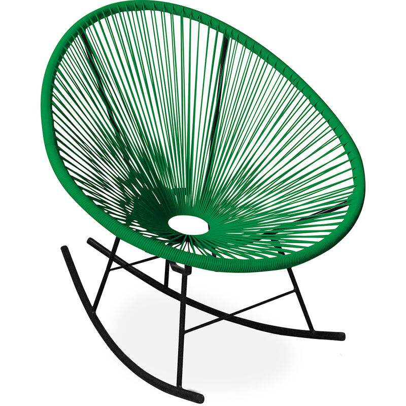Chaise d'extérieur - Chaise à bascule de jardin - Nouvelle édition - Acapulco Vert - Acier, Rotin synthétique - Vert