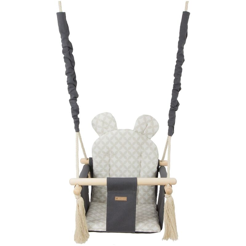 Chaise à bascule bébé - balançoire bébé - avec oreilles - max 20 kg - losanges gris & crème