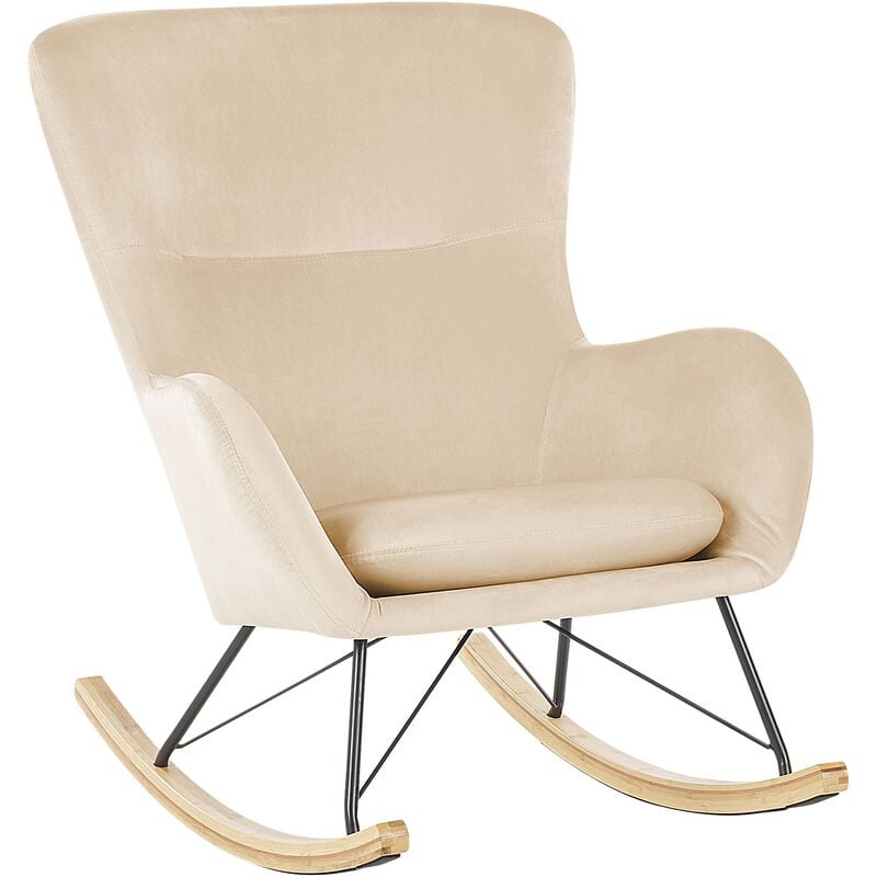 beliani - fauteuil à bascule rétro en velours beige clair rembourrage de qualité supérieure ellan - noir