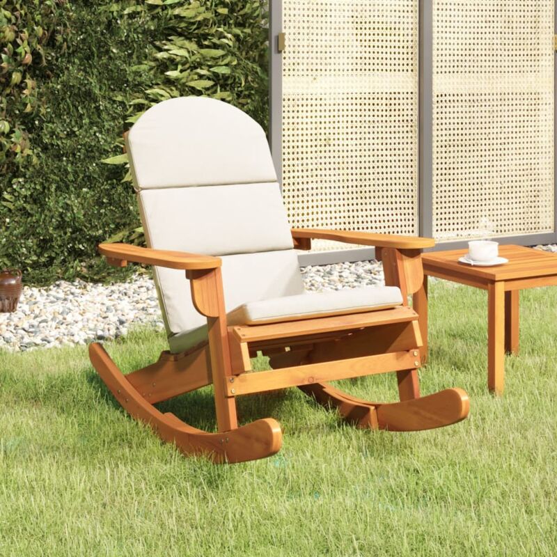 Chaise à bascule Fauteuil à bascule Fauteuil de Relaxation Adirondack avec coussins bois massif d'acacia 41357