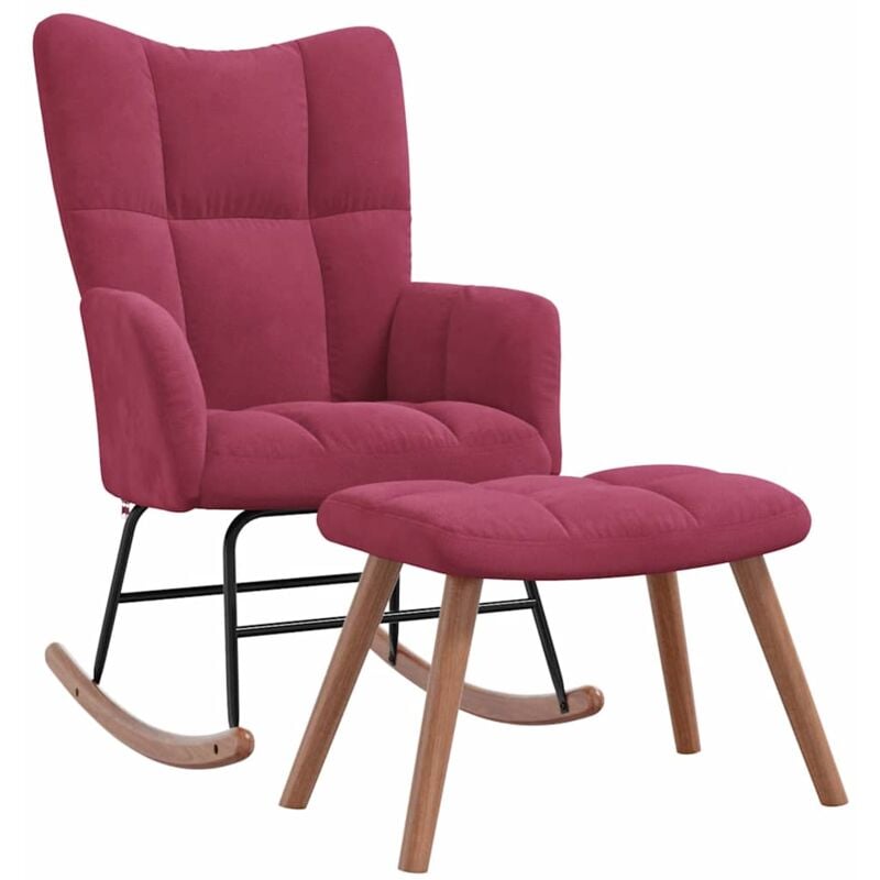 Chaise à bascule Fauteuil à bascule Fauteuil de Relaxation avec repose-pied Rouge bordeaux Velours 76707