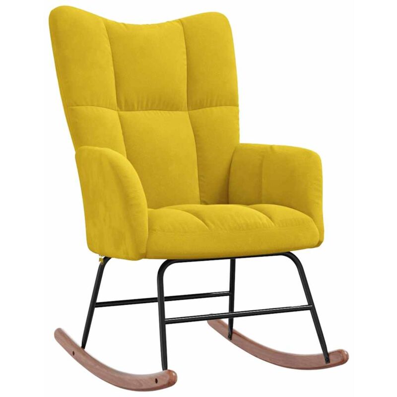 Chaise à bascule Fauteuil à bascule Fauteuil de Relaxation Jaune moutarde Velours 36741