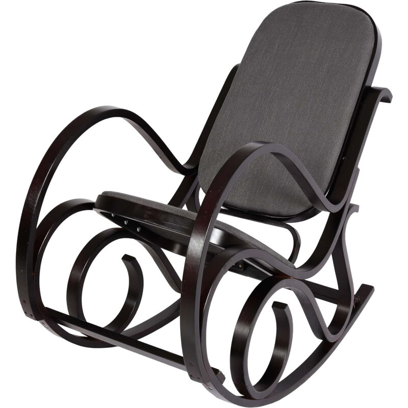 Fauteuil à bascule M41, fauteuil tv, bois massif - Aspect noyer, tissu/textile gris anthracite