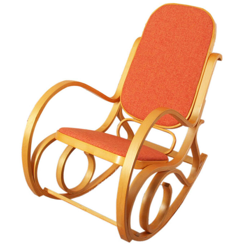 Rocking-chair, fauteuil bascule M41, imitation chêne, tissu orange