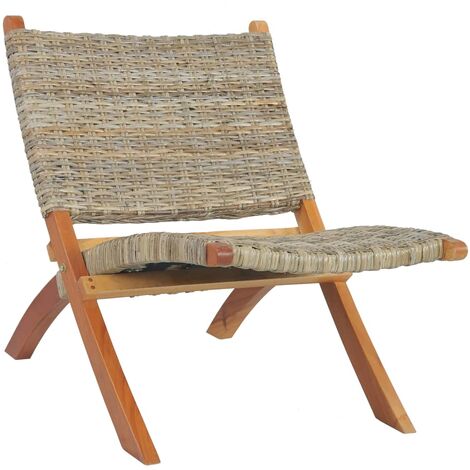 Chaise basse relax siège d'appoint décoratif en rotin kubu naturel et acajou massif marron FAL02001
