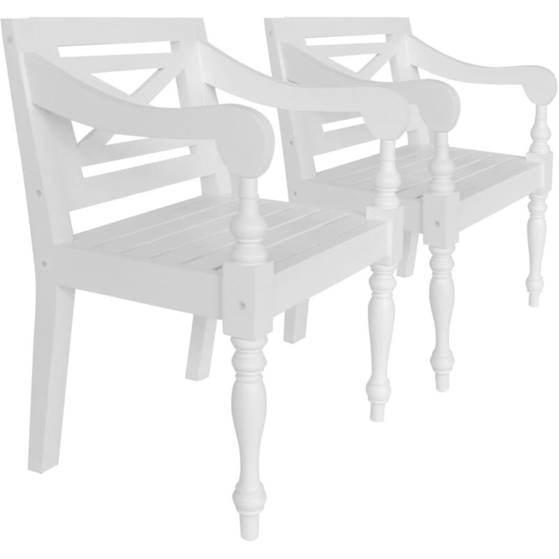 Vidaxl - Chaises Batavia lot de 2 blanc bois d'acajou massif