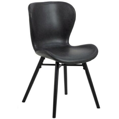 Chaise Batilda noire rembourrée cuir écologique chêne
