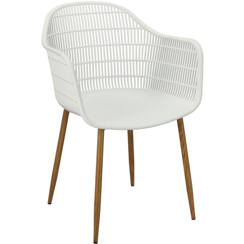 Chaise Becker en plastique, blanche ajourée, piètement en métal